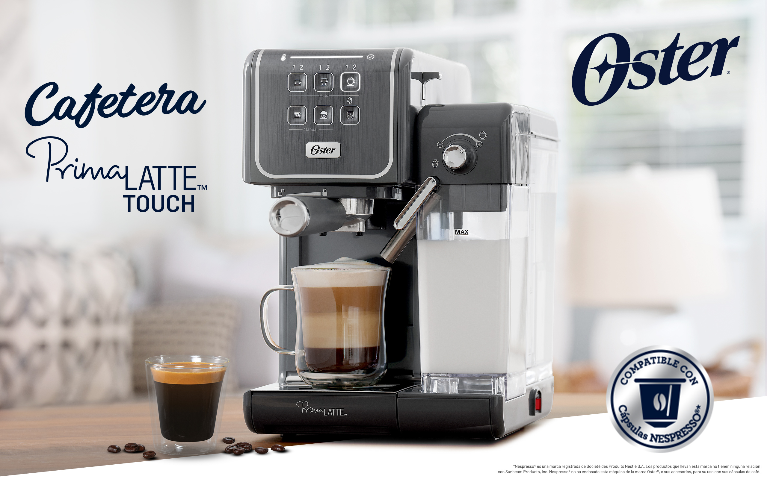 Cafetera automática de espresso roja Oster® PrimaLatte™ BVSTEM6603R -  Productos y accesorios originales Oster ®