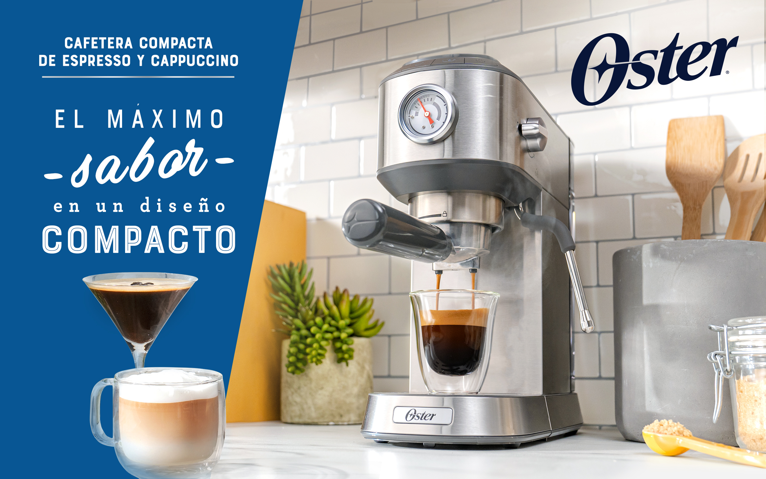 Kit Cafetera automática de espresso plateada Oster® PrimaLatte™ y
