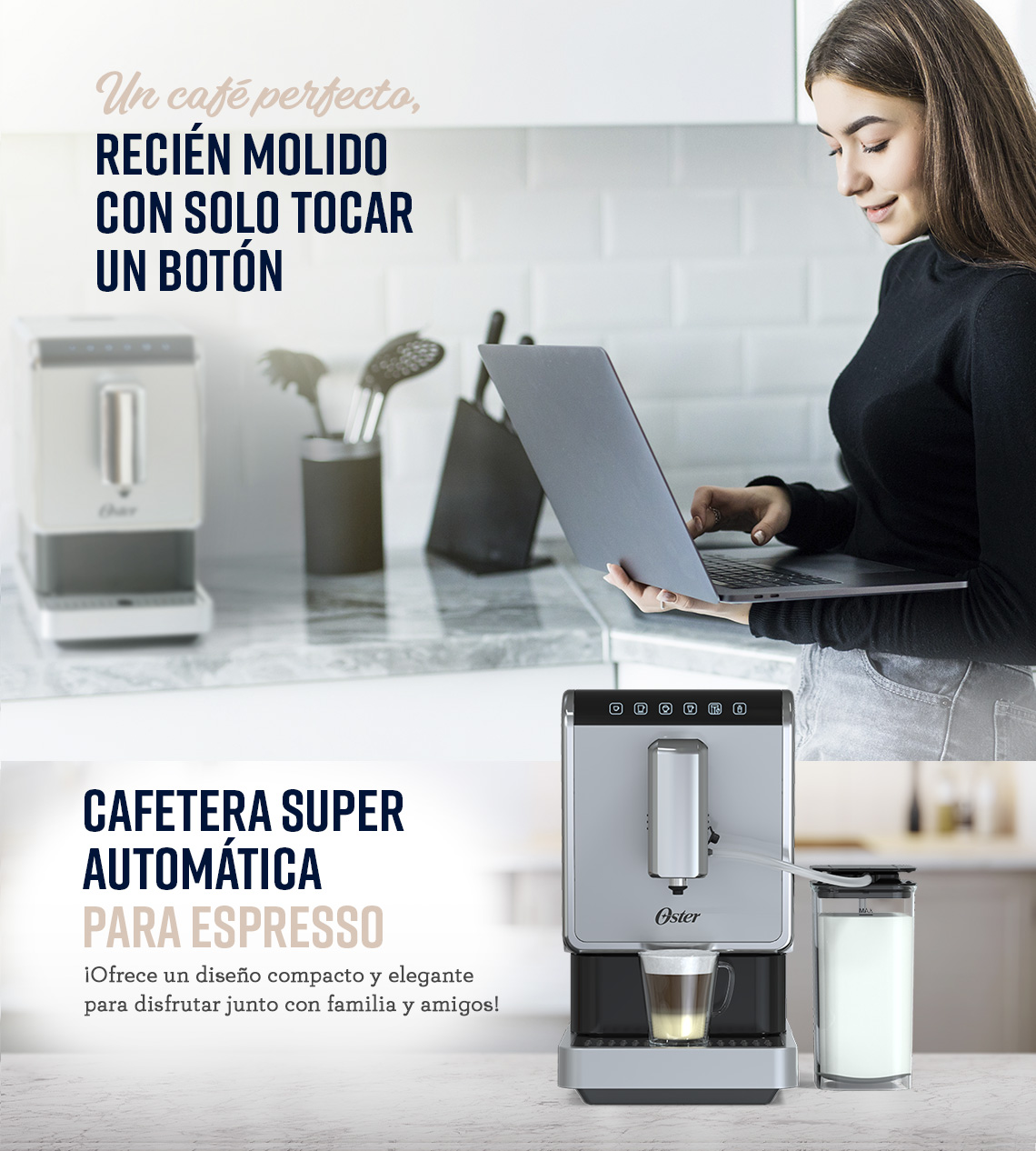 Oster Cafetera Semiautomática Expresó Con Molino Inoxidable